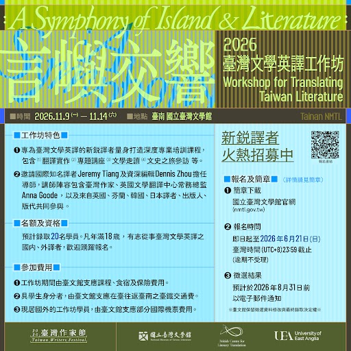 國立臺灣文學館「言嶼交響：2026臺灣文學英譯工作坊」活動