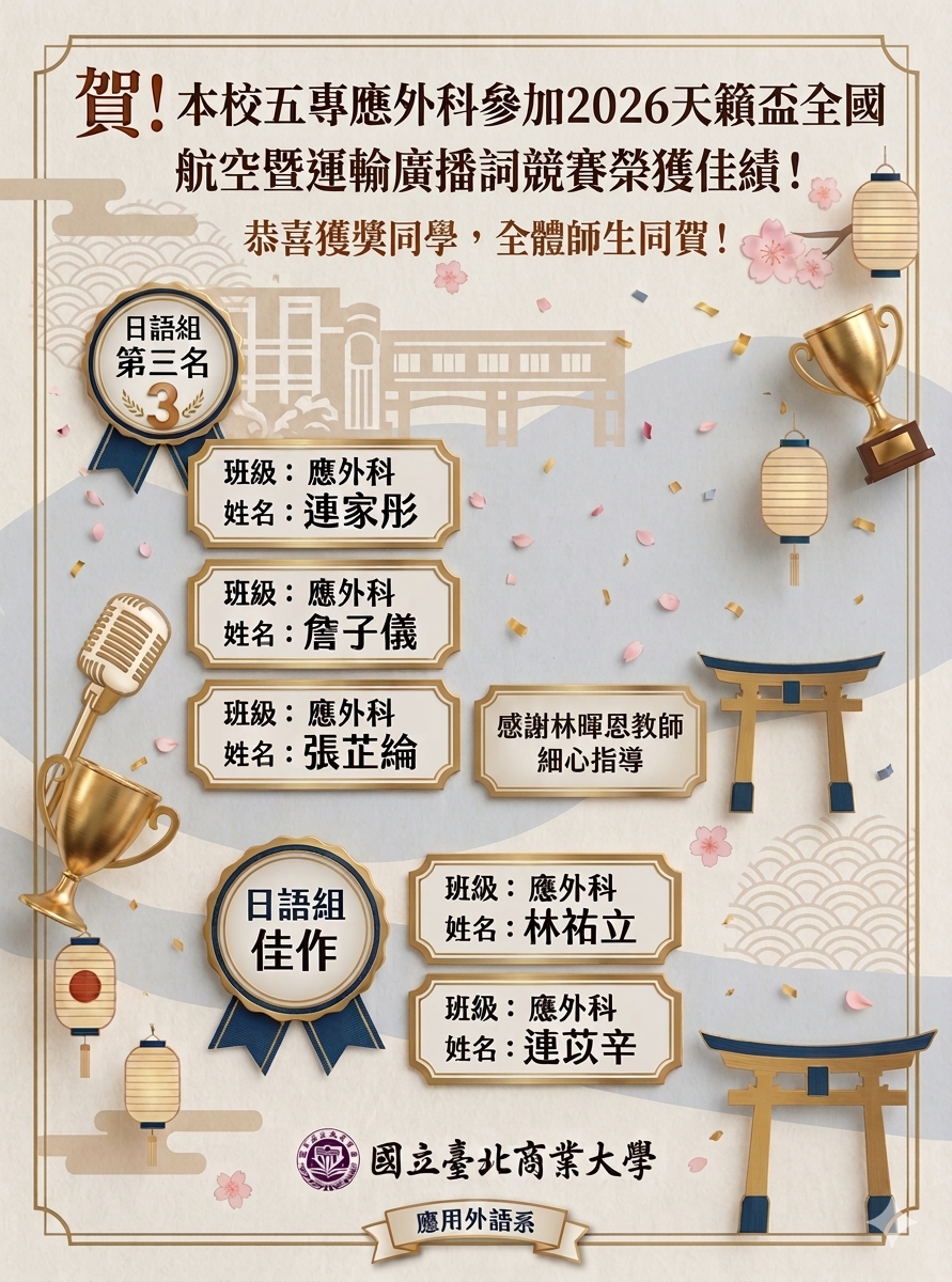 114-2臺北商業大學天籟盃廣播台比賽得獎名單